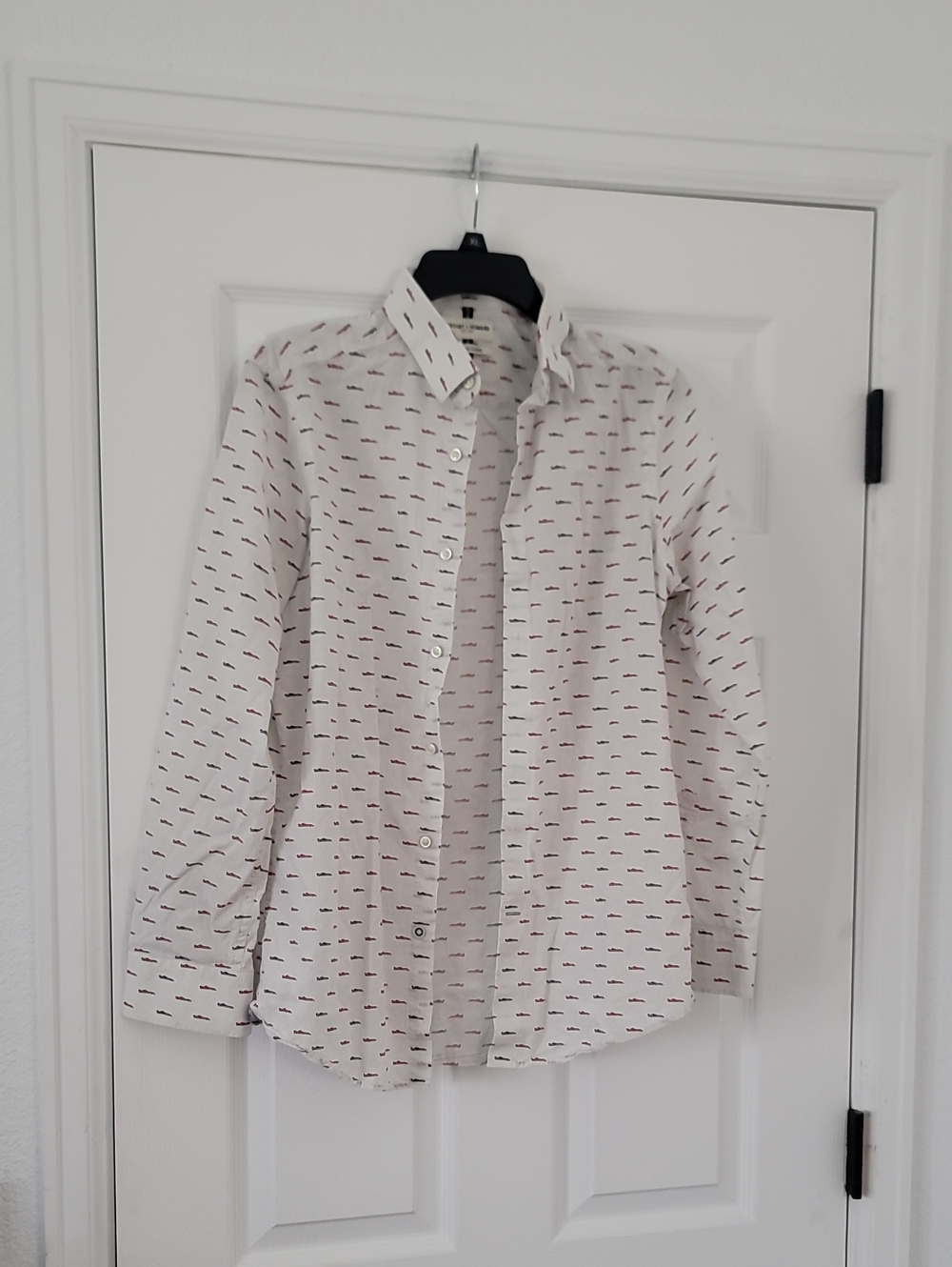Men's White Casual Button-Down Shirt with Micro Print